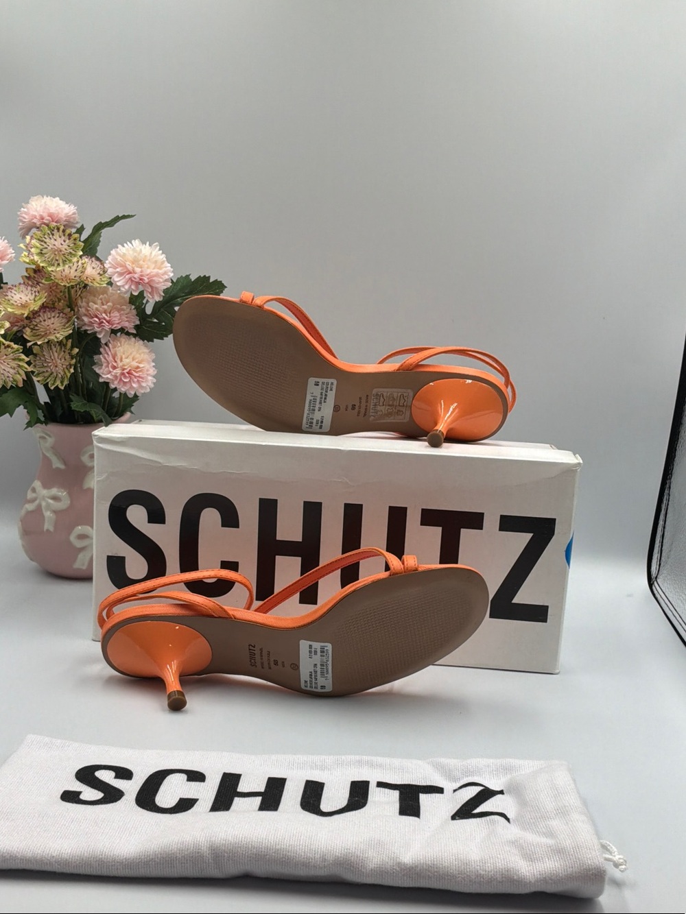 SCHUTZ Bright Orange Strappy Kitten Heel Sandals - Picture 3 of 6